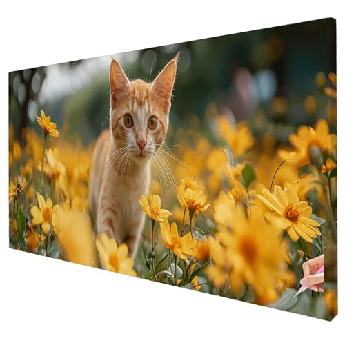 Diamond Painting Katze Diamond Painting XXL 100x40cm 5D Blume Diamant Kunst Malerei Set Basteln Erwachsene Anfänger DIY Diamant Stickerei Kreuzstich Set für Deko Wohnzimmer Geschenke für Frauen R-97 von Yarqzhng