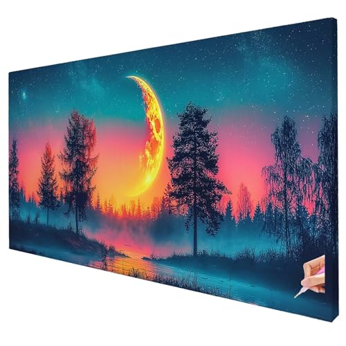 Diamond Painting Landschaft 100x40cm Diamond Painting Erwachsene Groß XXL Mond Set DIY Diamant Malerei Kreativ Set für Erwachsene 5D Diamant Kunst Stickerei Geschenke für Frauen Halloween Deko R-90 von Yarqzhng