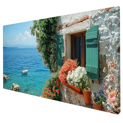 Diamond Painting Meer Diamond Painting XXL 130x50cm 5D Blume Diamant Kunst Malerei Set Basteln Erwachsene Anfänger DIY Diamant Stickerei Kreuzstich Set für Deko Wohnzimmer Geschenke für Frauen T-34 von Yarqzhng