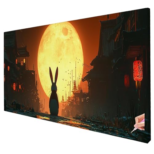 Diamond Painting Mond Diamond Painting XXL 100x40cm Kaninchen Diamant Kunst Malerei Set Basteln Erwachsene Anfänger DIY Diamant Stickerei Kreuzstich Set für Deko Wohnzimmer Geschenke für Frauen Q-70 von Yarqzhng