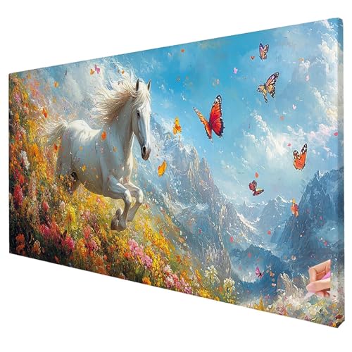 Diamond Painting Pferde 130x50cm Diamond Painting Erwachsene Groß XXL Schmetterling Set DIY Diamant Malerei Kreativ Set für Erwachsene 5D Full Diamant Kunst Stickerei für Geschenke Halloween Deko R-96 von Yarqzhng