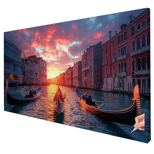 Diamond Painting Sonnenuntergang 130x50cm Diamond Painting Erwachsene Groß XXL Venedig Set DIY Diamant Malerei Kreativ Set für Erwachsene 5D Diamant Kunst Stickerei für Geschenke Halloween Deko S-66 von Yarqzhng