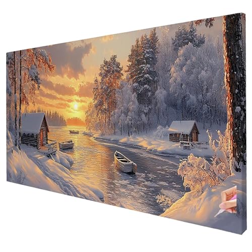 Diamond Painting Sonnenuntergang Diamond Painting XXL 200x80cm 5D Winter Diamant Kunst Malerei Set Basteln Erwachsene Anfänger DIY Diamant Stickerei Kreuzstich Set für Deko Wohnzimmer Geschenke T-01 von Yarqzhng
