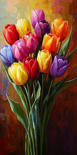 Diamond Painting Tulpe Kinder Erwachsene Set, 5D DIY Diamant Painting Blume Bilder Full Set, Diamond-Painting Bastelset Erwachsene Frauen, Dimond nach Zahlen Malerei Home Wand Dekor 50x100cm A-3 von Yarqzhng