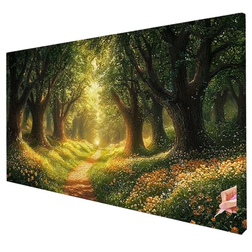 Diamond Painting Wald Diamond Painting XXL 250x100cm 5D Sonnenuntergang Diamant Kunst Malerei Set Basteln Erwachsene Anfänger DIY Diamant Stickerei Kreuzstich Set für Deko Wohnzimmer Geschenke W-94 von Yarqzhng