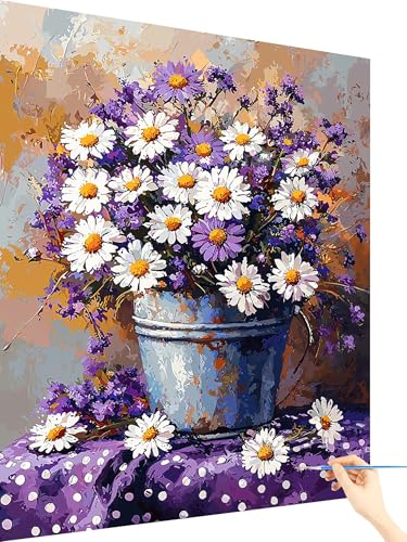 Malen Nach Zahlen Erwachsene Anlage Paint by Numbers Blume, Malen Nach Zahlen ab 7 Jahre Mädchen, Handgemalt Ölgemälde Leinwand mit Pinseln Acrylfarben Geschenke für Frauen Ohne Rahmen 60x80cm I-10 von Yarqzhng