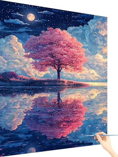 Malen Nach Zahlen Erwachsene Baum Malen Nach Zahlen Kinder Mond, Paint by Numbers Bastelset Erwachsene, DIY Cheerful Painting Kreativ Set Geschenke für Frauen Deko Wohnzimmer Ohne Rahmen 80x110cm U-29 von Yarqzhng