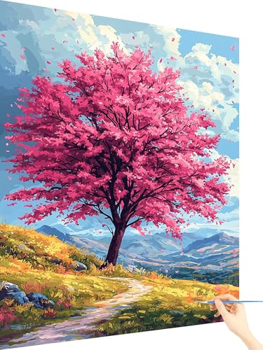 Malen Nach Zahlen Erwachsene Baum Paint by Numbers Landschaft, Malen Nach Zahlen ab 7 Jahre Mädchen, Handgemalt Ölgemälde Leinwand mit Pinseln und Acrylfarben Geschenke für Frauen Deko 60x80cm H-32 von Yarqzhng