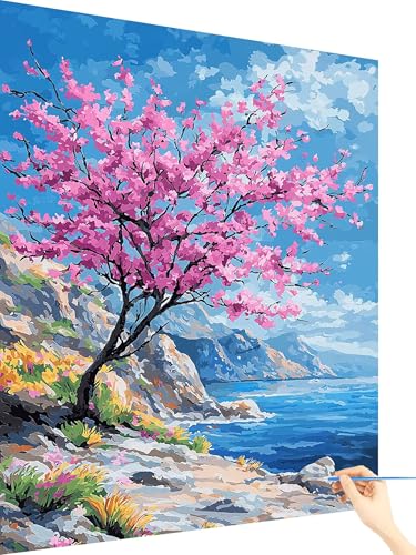 Malen Nach Zahlen Erwachsene Baum Paint by Numbers Meer, Malen Nach Zahlen ab 7 Jahre Mädchen, Handgemalt Ölgemälde Leinwand mit Pinseln Acrylfarben Geschenke für Frauen Deko Ohne Rahmen 50x70cm M-91 von Yarqzhng
