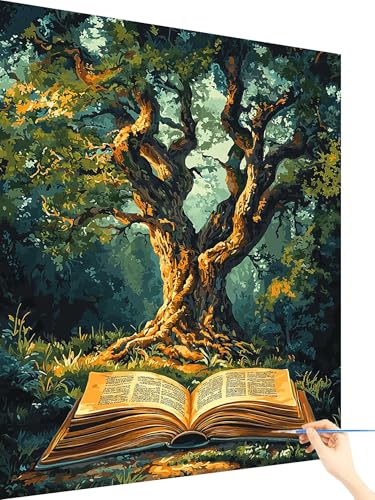 Malen Nach Zahlen Erwachsene Baum Paint by Numbers Retro, Malen Nach Zahlen ab 7 Jahre Mädchen, Handgemalt Ölgemälde Leinwand mit Pinseln und Acrylfarben Geschenke für Frauen Ohne Rahmen 60x80cm E-48 von Yarqzhng