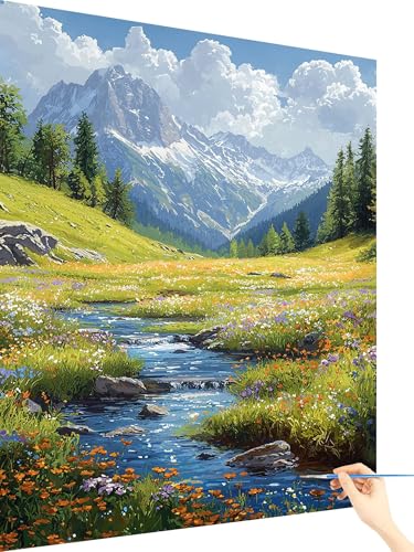 Malen Nach Zahlen Erwachsene Berg Paint by Numbers Natur, Malen Nach Zahlen ab 7 Jahre Mädchen, Handgemalt Ölgemälde Leinwand mit Pinseln Acrylfarben Geschenke für Frauen Deko Ohne Rahmen 60x80cm W-4 von Yarqzhng