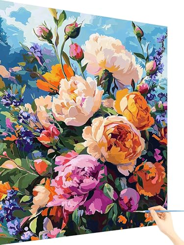 Malen Nach Zahlen Erwachsene Blume Paint by Numbers Anlage, Malen Nach Zahlen ab 7 Jahre Mädchen, Handgemalt Ölgemälde Leinwand mit Pinseln Acrylfarben Geschenke für Frauen Ohne Rahmen 70x90cm T-60 von Yarqzhng