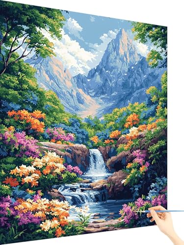 Malen Nach Zahlen Erwachsene Blume Paint by Numbers Berg, Malen Nach Zahlen ab 7 Jahre Mädchen, Handgemalt Ölgemälde Leinwand mit Pinseln und Acrylfarben Geschenke für Frauen Ohne Rahmen 70x90cm V-89 von Yarqzhng