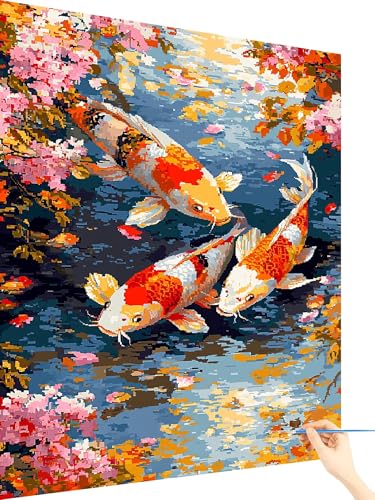 Malen Nach Zahlen Erwachsene Blume Paint by Numbers Fisch, Malen Nach Zahlen ab 7 Jahre Mädchen, Handgemalt Ölgemälde Leinwand mit Pinseln und Acrylfarben Geschenke für Frauen Ohne Rahmen 60x80cm M-1 von Yarqzhng