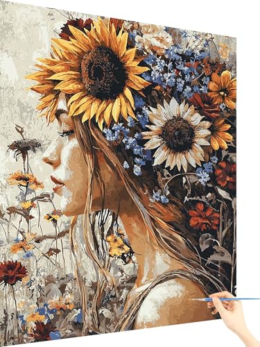 Malen Nach Zahlen Erwachsene Blume Paint by Numbers Frau, Malen Nach Zahlen ab 7 Jahre Mädchen, Handgemalt Ölgemälde Leinwand mit Pinseln und Acrylfarben Geschenke für Frauen Ohne Rahmen 60x80cm A-93 von Yarqzhng