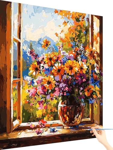 Malen Nach Zahlen Erwachsene Blume Paint by Numbers Landschaft, Malen Nach Zahlen ab 7 Jahre Mädchen, Handgemalt Ölgemälde Leinwand mit Pinseln und Acrylfarben Geschenke für Frauen Deko 70x90cm P-86 von Yarqzhng