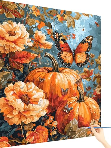 Malen Nach Zahlen Erwachsene Blume Paint by Numbers Schmetterling, Malen Nach Zahlen ab 7 Jahre Mädchen, Handgemalt Ölgemälde Leinwand mit Pinseln Acrylfarben Geschenke für Frauen Deko 60x80cm J-42 von Yarqzhng
