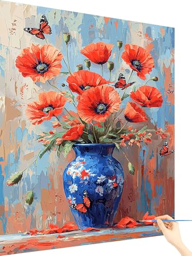 Malen Nach Zahlen Erwachsene Blume Paint by Numbers Schmetterling, Malen Nach Zahlen ab 7 Jahre Mädchen, Handgemalt Ölgemälde Leinwand mit Pinseln Acrylfarben Geschenke für Frauen Deko 70x90cm O-57 von Yarqzhng