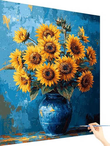 Malen Nach Zahlen Erwachsene Blume Paint by Numbers Sonnenblume, Malen Nach Zahlen ab 7 Jahre Mädchen, Handgemalt Ölgemälde Leinwand mit Pinseln und Acrylfarben Geschenke für Frauen Deko 60x80cm X-71 von Yarqzhng