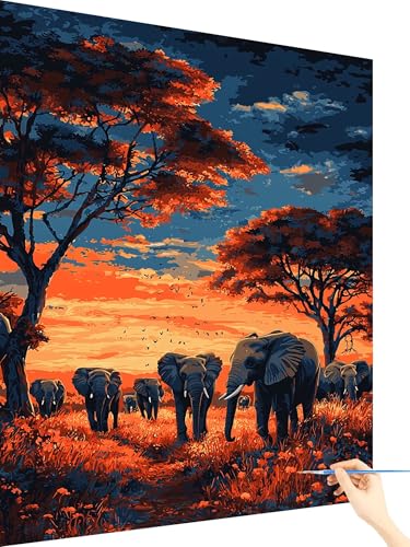 Malen Nach Zahlen Erwachsene Elefant Paint by Numbers Landschaft, Malen Nach Zahlen ab 7 Jahre Mädchen, Handgemalt Ölgemälde Leinwand mit Pinseln und Acrylfarben Geschenke für Frauen Deko 50x70cm T-18 Malen Nach Zahlen Erwachsene Elefant Paint by Numbers Landschaft, Malen Nach Zahlen ab 7 Jahre Mädchen, Handgemalt Ölgemälde Leinwand mit Pinseln und Acrylfarben Geschenke für Frauen Deko 50x70cm T-18 von Yarqzhng