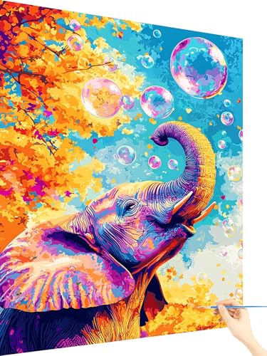 Malen Nach Zahlen Erwachsene Elefant Paint by Numbers Traum, Malen Nach Zahlen ab 7 Jahre Mädchen, Handgemalt Ölgemälde Leinwand mit Pinseln Acrylfarben Geschenke für Frauen Ohne Rahmen 60x80cm G-83 von Yarqzhng