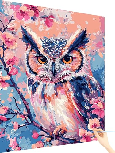 Malen Nach Zahlen Erwachsene Eule Paint by Numbers Blume, Malen Nach Zahlen ab 7 Jahre Mädchen, Handgemalt Ölgemälde Leinwand mit Pinseln und Acrylfarben Geschenke für Frauen Ohne Rahmen 70x90cm B-70 von Yarqzhng