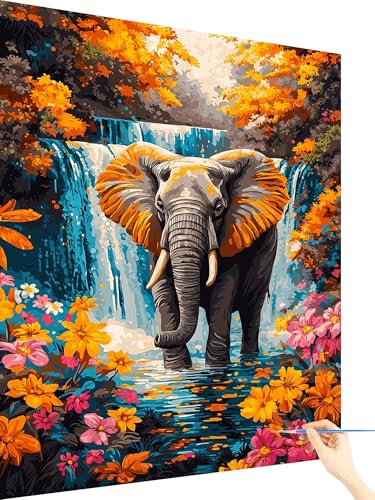 Malen Nach Zahlen Erwachsene Fallen Paint by Numbers Elefant, Malen Nach Zahlen ab 7 Jahre Mädchen, Handgemalt Ölgemälde Leinwand mit Pinseln Acrylfarben Geschenke für Frauen Ohne Rahmen 60x80cm T-77 von Yarqzhng