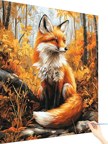 Malen Nach Zahlen Erwachsene Fuchs Paint by Numbers Wald, Malen Nach Zahlen ab 7 Jahre Mädchen, Handgemalt Ölgemälde Leinwand mit Pinseln und Acrylfarben Geschenke für Frauen Ohne Rahmen 60x80cm P-74 von Yarqzhng
