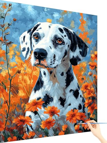 Malen Nach Zahlen Erwachsene Hund Malen Nach Zahlen Kinder Blume, Paint by Numbers Bastelset Erwachsene, DIY Cheerful Painting Kreativ Set Geschenke für Frauen Deko Wohnzimmer Ohne Rahmen 50x70cm N-28 von Yarqzhng