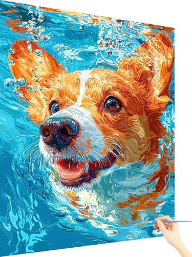 Malen Nach Zahlen Erwachsene Hund Paint by Numbers Niedlich, Malen Nach Zahlen ab 7 Jahre Mädchen, Handgemalt Ölgemälde Leinwand mit Pinseln Acrylfarben Geschenke für Frauen Ohne Rahmen 70x90cm U-25 von Yarqzhng