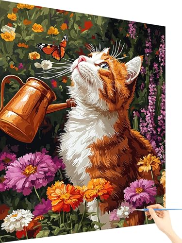 Malen Nach Zahlen Erwachsene Katze Malen Nach Zahlen Kinder Blume, Paint by Numbers Bastelset Erwachsene, Cheerful Painting Kreativ Set Geschenke für Frauen Deko Wohnzimmer Ohne Rahmen 80x110cm W-74 von Yarqzhng