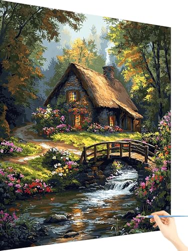 Malen Nach Zahlen Erwachsene Landschaft Paint by Numbers Kabine, Malen Nach Zahlen ab 7 Jahre Mädchen, Handgemalt Ölgemälde Leinwand mit Pinseln und Acrylfarben Geschenke für Frauen Deko 50x70cm U-33 von Yarqzhng