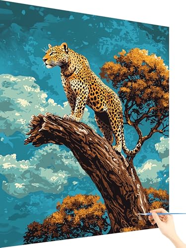 Malen Nach Zahlen Erwachsene Leopard Malen Nach Zahlen Kinder Tier, Paint by Numbers Bastelset Erwachsene, Cheerful Painting Kreativ Set Geschenke für Frauen Deko Wohnzimmer Ohne Rahmen 80x110cm I-77 von Yarqzhng