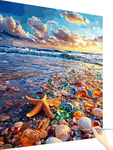 Malen Nach Zahlen Erwachsene Meer Paint by Numbers Strand, Malen Nach Zahlen ab 7 Jahre Mädchen, Handgemalt Ölgemälde Leinwand mit Pinseln und Acrylfarben Geschenke für Frauen Ohne Rahmen 60x80cm T-7 von Yarqzhng