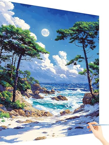 Malen Nach Zahlen Erwachsene Mond Paint by Numbers Strand, Malen Nach Zahlen ab 7 Jahre Mädchen, Handgemalt Ölgemälde Leinwand mit Pinseln und Acrylfarben Geschenke für Frauen Ohne Rahmen 50x70cm L-86 Malen Nach Zahlen Erwachsene Mond Paint by Numbers Strand, Malen Nach Zahlen ab 7 Jahre Mädchen, Handgemalt Ölgemälde Leinwand mit Pinseln und Acrylfarben Geschenke für Frauen Ohne Rahmen 50x70cm L-86 von Yarqzhng