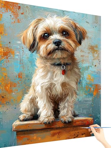 Malen Nach Zahlen Erwachsene Niedlich Paint by Numbers Hund, Malen Nach Zahlen ab 7 Jahre Mädchen, Handgemalt Ölgemälde Leinwand mit Pinseln Acrylfarben Geschenke für Frauen Ohne Rahmen 60x80cm A-29 von Yarqzhng
