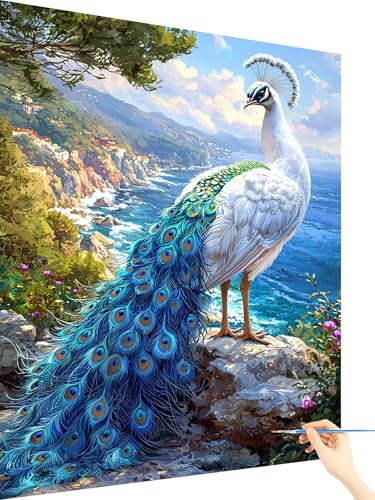 Malen Nach Zahlen Erwachsene Pfau Paint by Numbers Meer, Malen Nach Zahlen ab 7 Jahre Mädchen, Handgemalt Ölgemälde Leinwand mit Pinseln Acrylfarben Geschenke für Frauen Deko Ohne Rahmen 30x40cm W-10 Malen Nach Zahlen Erwachsene Pfau Paint by Numbers Meer, Malen Nach Zahlen ab 7 Jahre Mädchen, Handgemalt Ölgemälde Leinwand mit Pinseln Acrylfarben Geschenke für Frauen Deko Ohne Rahmen 30x40cm W-10 von Yarqzhng