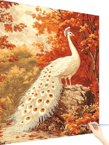 Malen Nach Zahlen Erwachsene Pfau Paint by Numbers Tier, Malen Nach Zahlen ab 7 Jahre Mädchen, Handgemalt Ölgemälde Leinwand mit Pinseln Acrylfarben Geschenke für Frauen Deko Ohne Rahmen 70x90cm F-99 von Yarqzhng
