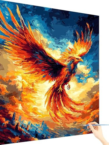 Malen Nach Zahlen Erwachsene PhöNix Paint by Numbers Vogel, Malen Nach Zahlen ab 7 Jahre Mädchen, Handgemalt Ölgemälde Leinwand mit Pinseln Acrylfarben Geschenke für Frauen Ohne Rahmen 50x70cm F-39 von Yarqzhng