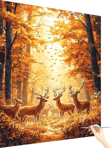 Malen Nach Zahlen Erwachsene Reh Paint by Numbers Wald, Malen Nach Zahlen ab 7 Jahre Mädchen, Handgemalt Ölgemälde Leinwand mit Pinseln Acrylfarben Geschenke für Frauen Deko Ohne Rahmen 70x90cm D-10 von Yarqzhng