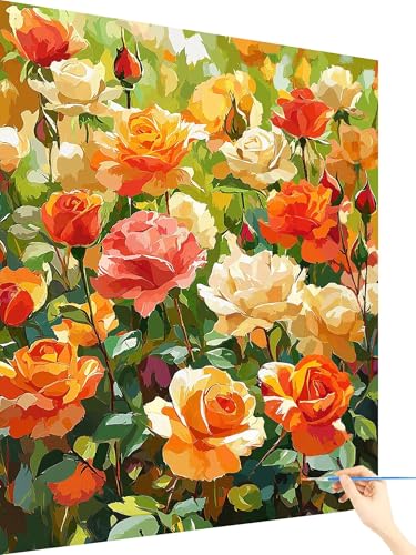 Malen Nach Zahlen Erwachsene Rose Paint by Numbers Blume, Malen Nach Zahlen ab 7 Jahre Mädchen, Handgemalt Ölgemälde Leinwand mit Pinseln und Acrylfarben Geschenke für Frauen Ohne Rahmen 60x80cm N-64 von Yarqzhng