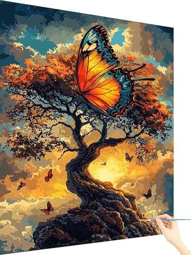 Malen Nach Zahlen Erwachsene Schmetterling Malen Nach Zahlen Kinder Baum, Paint by Numbers Bastelset Erwachsene, DIY Cheerful Painting Kreativ Set Geschenke für Frauen Deko Ohne Rahmen 80x110cm X-58 von Yarqzhng