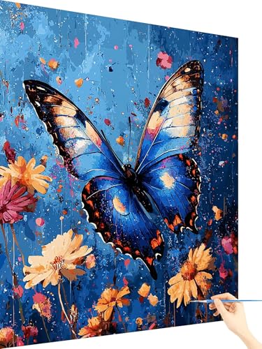Malen Nach Zahlen Erwachsene Schmetterling Paint by Numbers Blume, Malen Nach Zahlen ab 7 Jahre Mädchen, Handgemalt Ölgemälde Leinwand mit Pinseln Acrylfarben Geschenke für Frauen Deko 60x80cm A-39 von Yarqzhng
