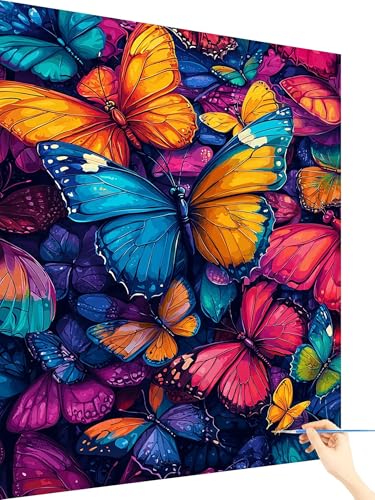 Malen Nach Zahlen Erwachsene Schmetterling Paint by Numbers Farbe, Malen Nach Zahlen ab 7 Jahre Mädchen, Handgemalt Ölgemälde Leinwand mit Pinseln Acrylfarben Geschenke für Frauen Deko 70x90cm D-51 von Yarqzhng