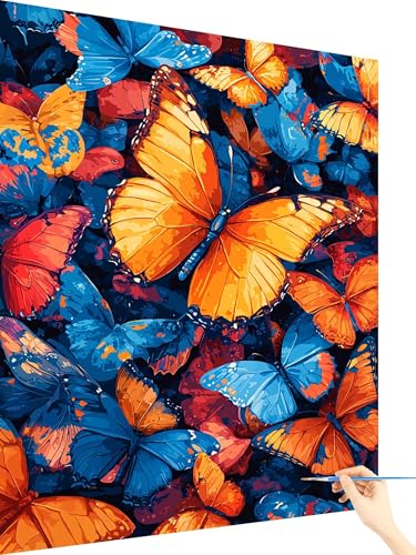 Malen Nach Zahlen Erwachsene Schmetterling Paint by Numbers Traum, Malen Nach Zahlen ab 7 Jahre Mädchen, Handgemalt Ölgemälde Leinwand mit Pinseln und Acrylfarben Geschenke für Frauen Deko 50x70cm J-1 von Yarqzhng
