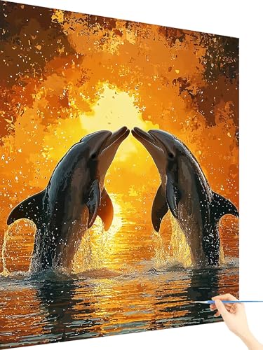 Malen Nach Zahlen Erwachsene Sonnenaufgang Malen Nach Zahlen Kinder Delphin, Paint by Numbers Bastelset Erwachsene, DIY Cheerful Painting Kreativ Set Geschenke für Frauen Deko Ohne Rahmen 80x110cm F-1 von Yarqzhng