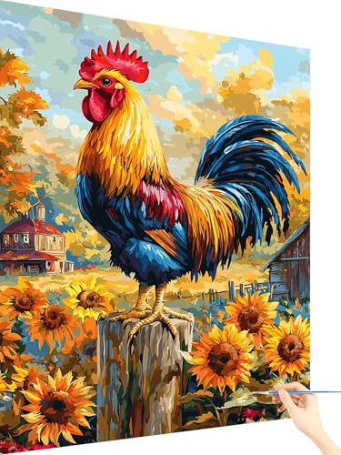 Malen Nach Zahlen Erwachsene Sonnenblume Malen Nach Zahlen Kinder Huhn, Paint by Numbers Bastelset Erwachsene, DIY Cheerful Painting Kreativ Set Geschenke für Frauen Deko Ohne Rahmen 80x110cm P-93 von Yarqzhng