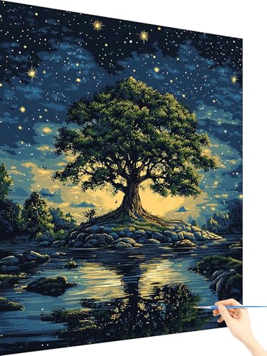 Malen Nach Zahlen Erwachsene Sternenhimmel Malen Nach Zahlen Kinder Baum, Paint by Numbers Bastelset Erwachsene, DIY Cheerful Painting Kreativ Set Geschenke für Frauen Deko Ohne Rahmen 80x110cm D-42 von Yarqzhng