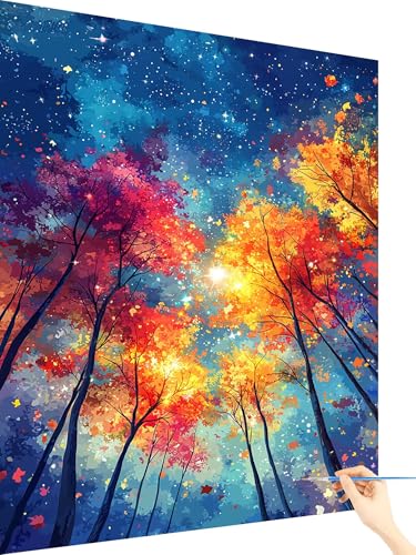 Malen Nach Zahlen Erwachsene Sternenhimmel Paint by Numbers Baum, Malen Nach Zahlen ab 7 Jahre Mädchen, Handgemalt Ölgemälde Leinwand mit Pinseln und Acrylfarben Geschenke für Frauen Deko 70x90cm Z-67 von Yarqzhng
