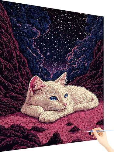 Malen Nach Zahlen Erwachsene Sternenhimmel Paint by Numbers Katze, Malen Nach Zahlen ab 7 Jahre Mädchen, Handgemalt Ölgemälde Leinwand mit Pinseln Acrylfarben Geschenke für Frauen Deko 20x30cm K-89 Malen Nach Zahlen Erwachsene Sternenhimmel Paint by Numbers Katze, Malen Nach Zahlen ab 7 Jahre Mädchen, Handgemalt Ölgemälde Leinwand mit Pinseln Acrylfarben Geschenke für Frauen Deko 20x30cm K-89 von Yarqzhng